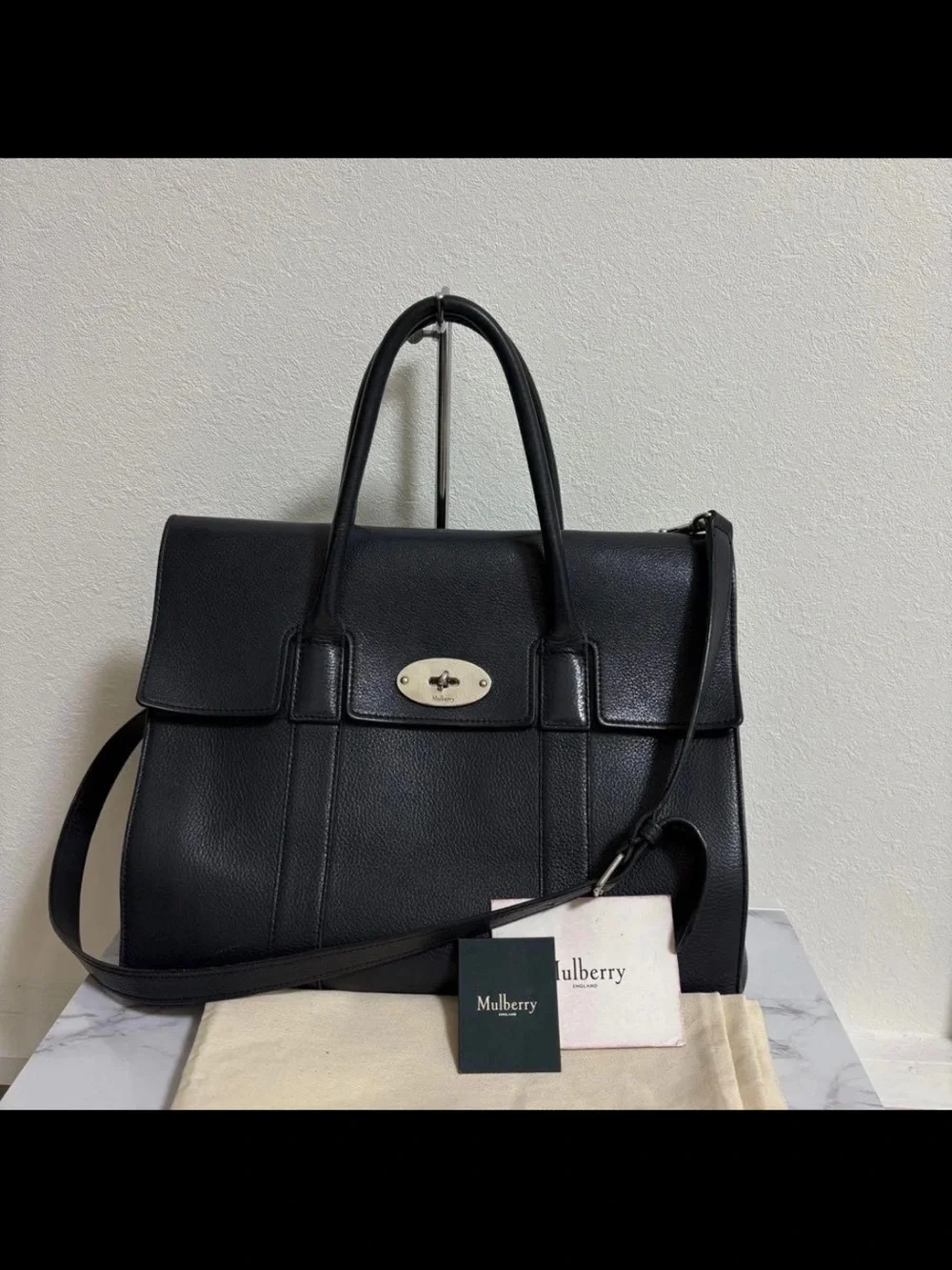 Mulberry Black Pebbled Leather Satchel with Top Handle